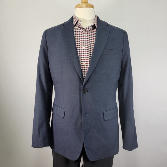 Banana Republic Men's Sport Coat Blazer Two Button Navy Birds Eye Poly Blend 42L